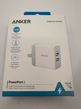 Anker PowerPort 2 Dual USB Charger - White & Light Blue Accents